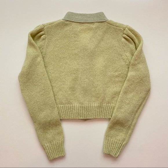 SOLD YesStyle V-Neck Two-Tone Green Knit Button-Up Trendy Cardigan - Picture 9 of 16